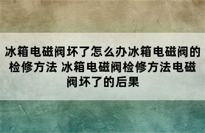 冰箱电磁阀坏了怎么办冰箱电磁阀的检修方法 冰箱电磁阀检修方法电磁阀坏了的后果